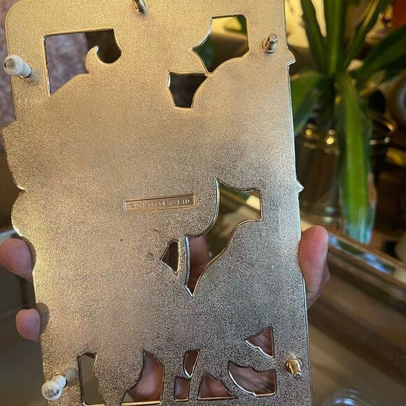 VTG Pot Holder Warmer Trivet WM.A. ROGERS LTD Gold w/Cream Roses Japan 5.5"x 9" - Picture 2 of 4